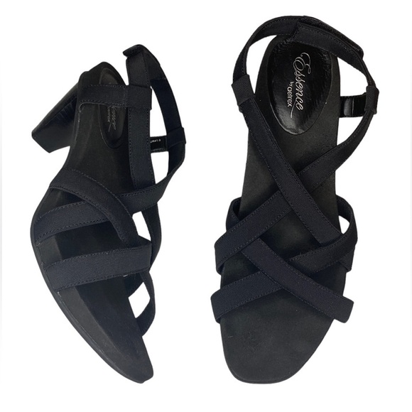 Essence By Aetrex strappy sandals heels black shoes womens size 9 Wide - Picture 1 of 12